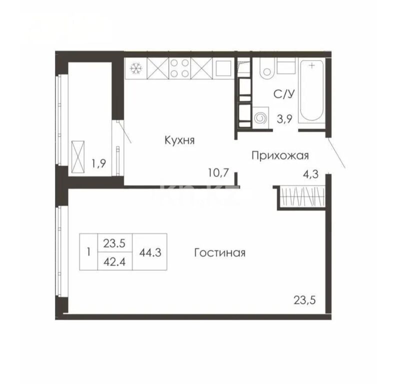 Продажа 1-комнатной квартиры, 44.3 м² - Продажа однокомнатных квартир в р-не Сарайшык Астаны - страница 20 фото 1 из 1