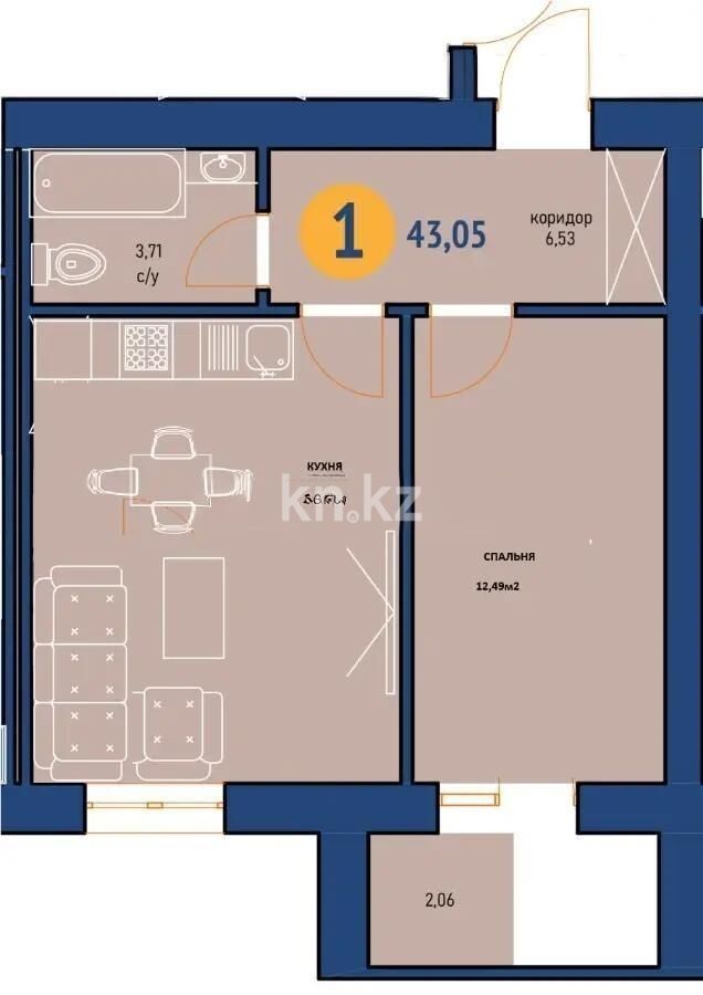 Продажа 2-комнатной квартиры, 43.5 м² - Продажа двухкомнатных квартир в р-не Сарайшык Астаны - страница 27 фото 1 из 1