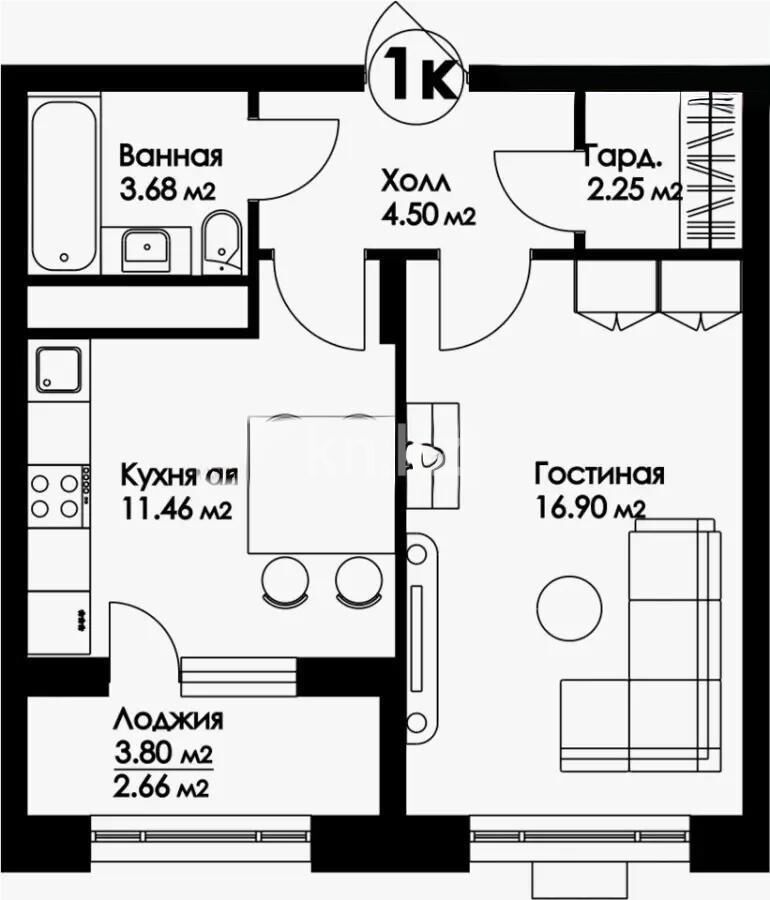 Продажа 1-комнатной квартиры, 41.45 м² - Продажа однокомнатных квартир в р-не Сарайшык Астаны - страница 24 фото 4 из 4