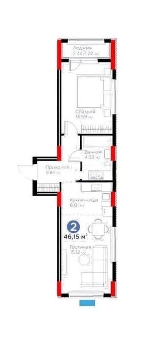 Продажа 2-комнатной квартиры, 46.15 м² - Продажа квартир в монолитном доме в Астане - страница 2 фото 1 из 1