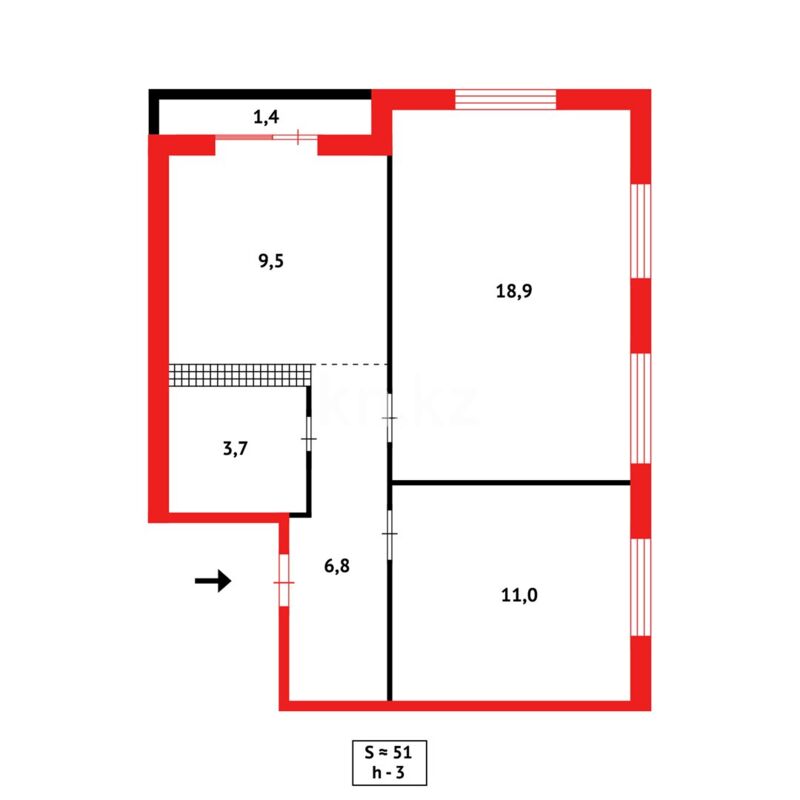 Продажа 2-комнатной квартиры, 53 м² - Продажа квартир в районе Юго-Восток в Караганде фото 8 из 8