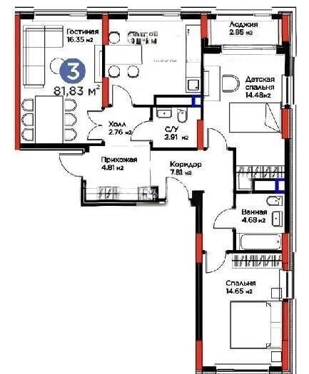 Продажа 3-комнатной квартиры, 82 м² - Продажа трехкомнатных квартир в Астане - страница 2 фото 1 из 1