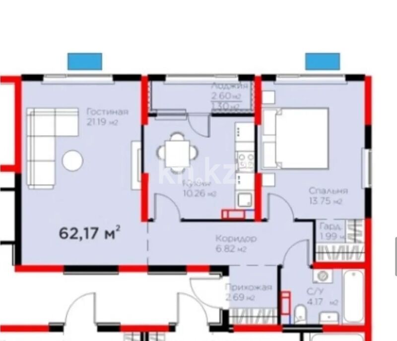 Продажа 2-комнатной квартиры, 62.17 м² - Продажа двухкомнатных квартир в Жетысуском р-не Алматы - страница 9 фото 1 из 1