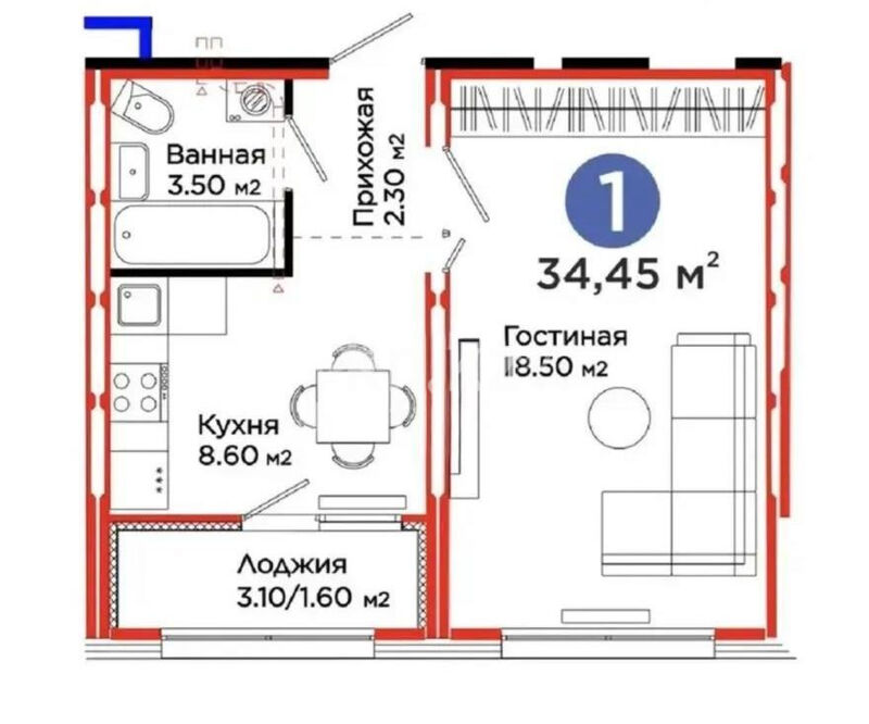 Продажа 1-комнатной квартиры, 34.45 м² - Продажа однокомнатных квартир в блочном доме в Казахстане - страница 4 фото 1 из 1