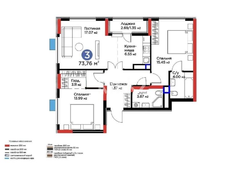Продажа 3-комнатной квартиры, 73.76 м² - Продажа трехкомнатных квартир от собственников в Астане фото 1 из 1
