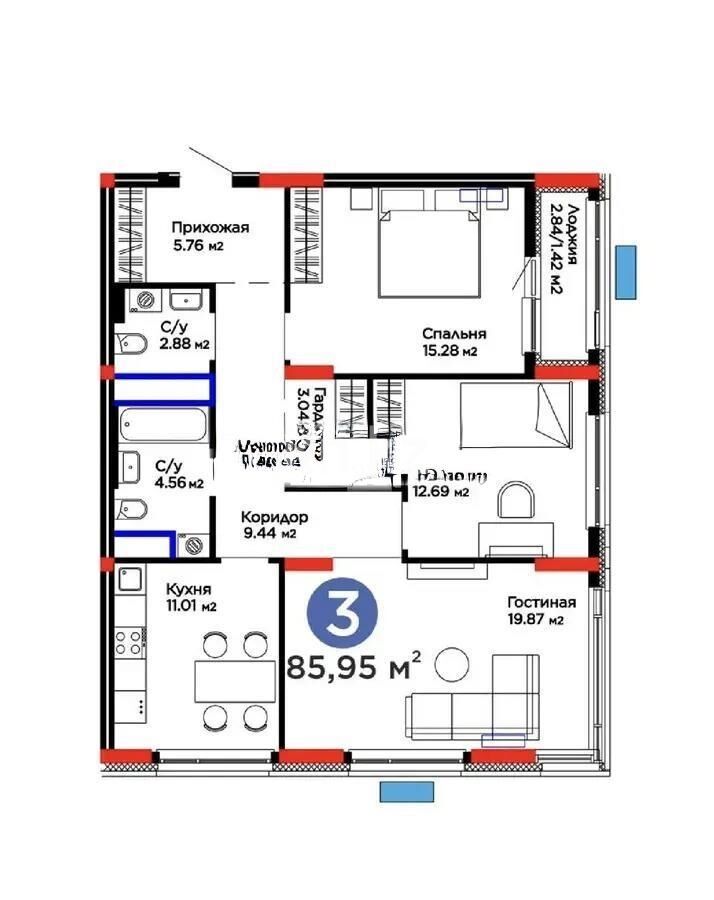 Продажа 3-комнатной квартиры, 86 м² - Продажа трехкомнатных квартир в блочном доме в Казахстане - страница 41 фото 1 из 1