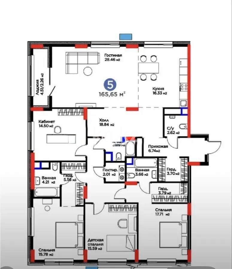 Продажа 5-комнатной квартиры, 165.65 м² - Продажа пятикомнатных и более квартир от собственников в Астане фото 1 из 1