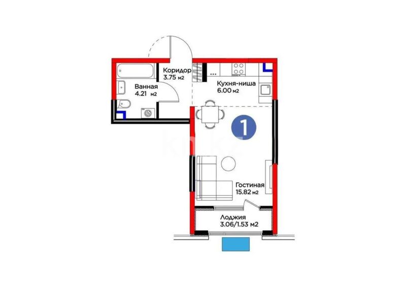 Продажа 1-комнатной квартиры, 33.22 м² - Продажа однокомнатных квартир в монолитном доме в Алматы - страница 5 фото 1 из 1