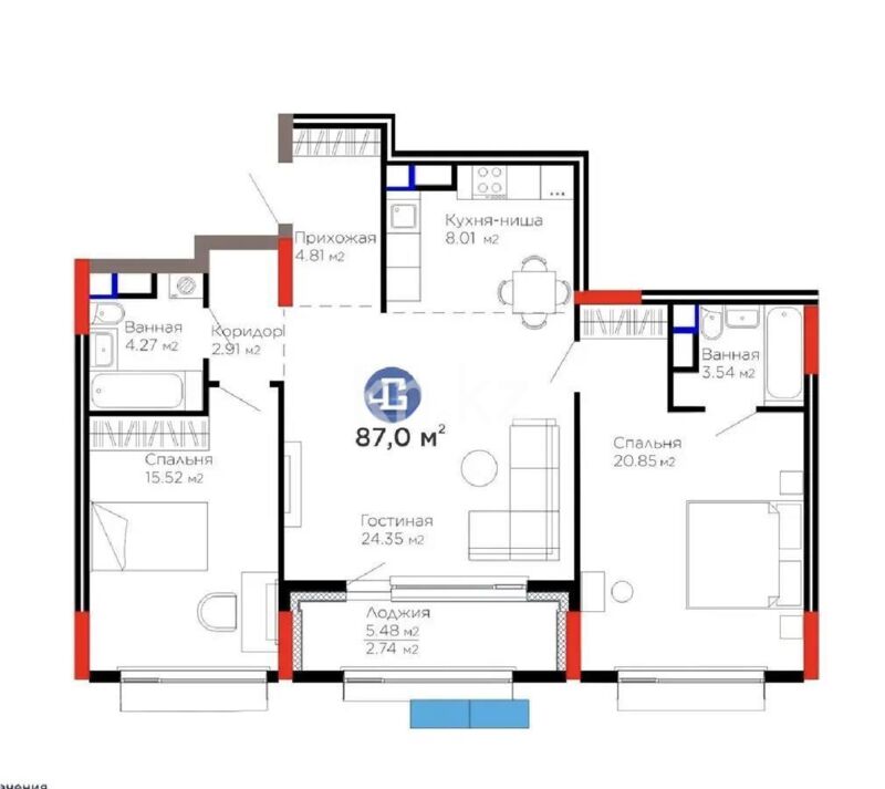Продажа 3-комнатной квартиры, 87 м² - Продажа трехкомнатных квартир в блочном доме в Казахстане - страница 2 фото 1 из 1