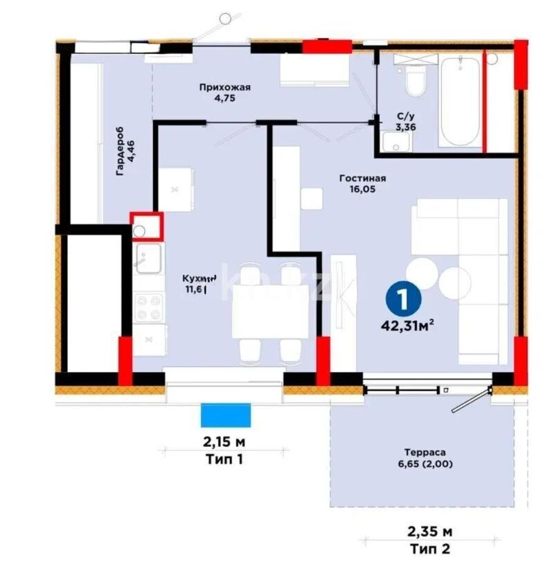 Продажа 2-комнатной квартиры, 43 м² - Продажа квартир в Казахстане - страница 102 фото 1 из 1