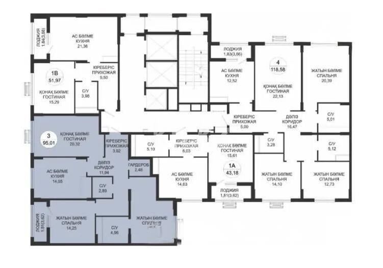 Продажа 3-комнатной квартиры, 95.1 м² - Продажа трехкомнатных квартир в монолитно-каркасном доме в Астане - страница 12 фото 1 из 1