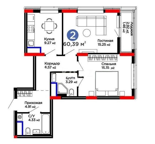 Продажа 2-комнатной квартиры, 60.39 м² - Продажа двухкомнатных квартир в блочном доме в Астане - страница 44 фото 1 из 1