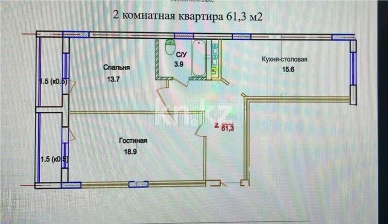 Продажа 2-комнатной квартиры, 61.3 м² - Недвижимость в Астане - страница 3 фото 3 из 3