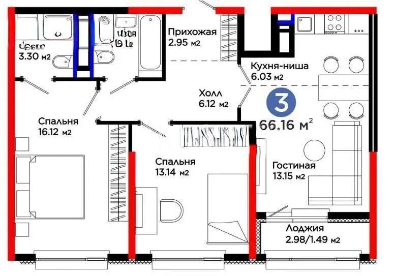 Продажа 3-комнатной квартиры, 66.16 м² - Продажа квартир в Казахстане - страница 4 фото 1 из 1