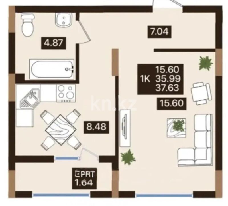 Продажа 1-комнатной квартиры, 37.63 м² - Продажа однокомнатных квартир в блочном доме в Астане - страница 2 фото 3 из 3