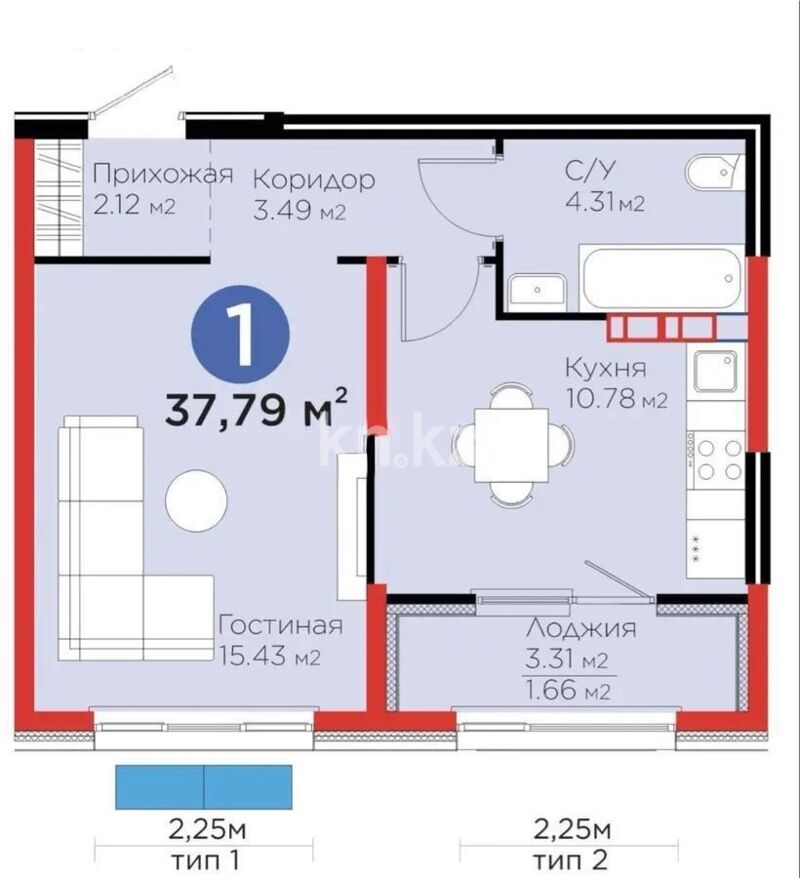 Продажа 1-комнатной квартиры, 37.79 м² - Продажа квартир в Казахстане - страница 17 фото 1 из 1