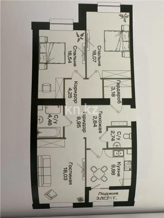 Продажа 3-комнатной квартиры, 90.71 м² - Продажа трехкомнатных квартир в кирпичном доме в Казахстане - страница 91 фото 1 из 1