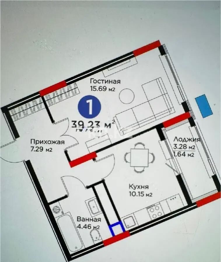Продажа 1-комнатной квартиры, 39.23 м² - Продажа однокомнатных квартир в р-не Есиль Астаны - страница 20 фото 1 из 1