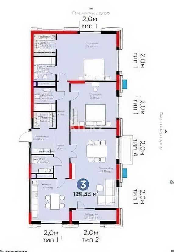 Продажа 3-комнатной квартиры, 129.33 м² - Продажа трехкомнатных квартир в блочном доме в Казахстане - страница 41 фото 1 из 1
