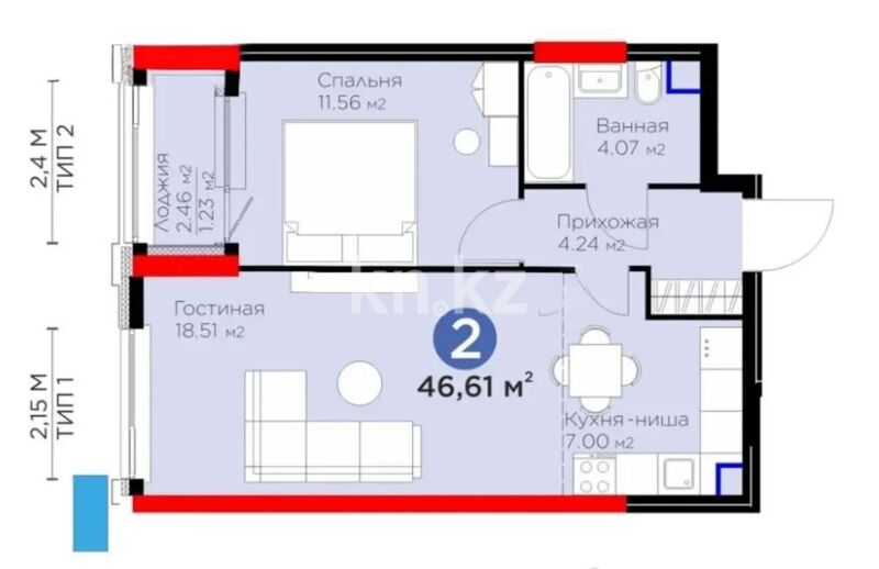 Продажа 2-комнатной квартиры, 46.6 м² - Продажа двухкомнатных квартир в р-не Нура Астаны - страница 61 фото 6 из 6