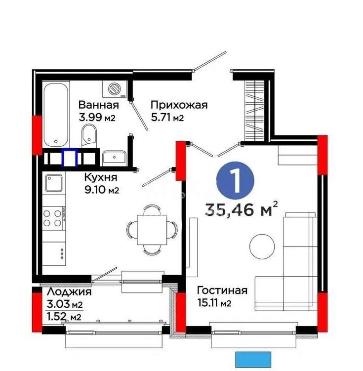 Продажа 1-комнатной квартиры, 35.46 м² - Продажа однокомнатных квартир в монолитно-каркасном доме в Астане - страница 32 фото 5 из 5