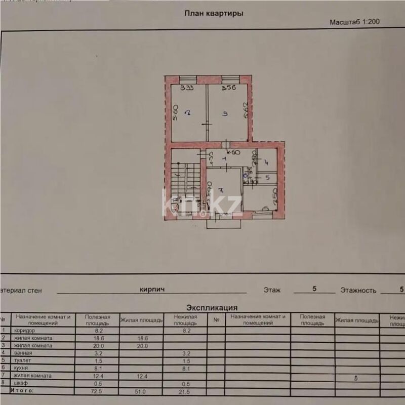 Продажа 3-комнатной квартиры, 73 м² - Продажа трехкомнатных квартир в кирпичном доме в Караганде - страница 20 фото 6 из 6