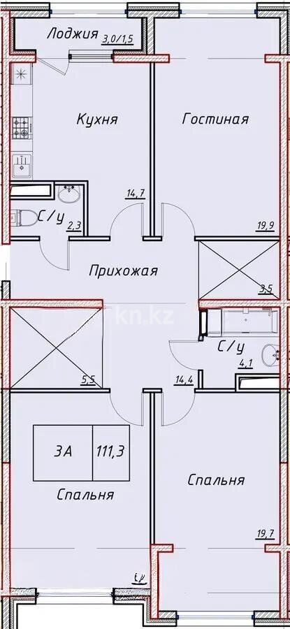 Продажа 3-комнатной квартиры, 111.3 м² - Продажа трехкомнатных квартир в монолитно-каркасном доме в Казахстане - страница 17 фото 1 из 1