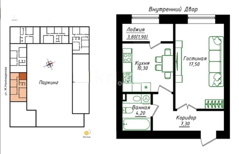 Продажа 1-комнатной квартиры, 41 м² - Продажа однокомнатных квартир в р-не Сарайшык Астаны - страница 17 фото 1 из 1