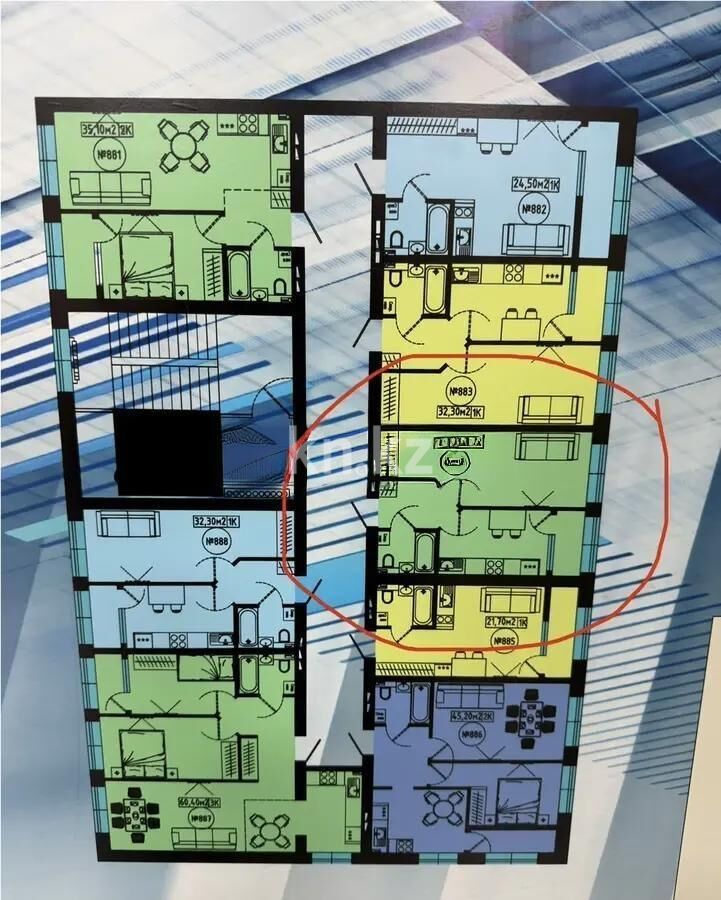 Продажа 1-комнатной квартиры, 32.3 м² - Продажа однокомнатных квартир в блочном доме в Казахстане - страница 47 фото 1 из 1