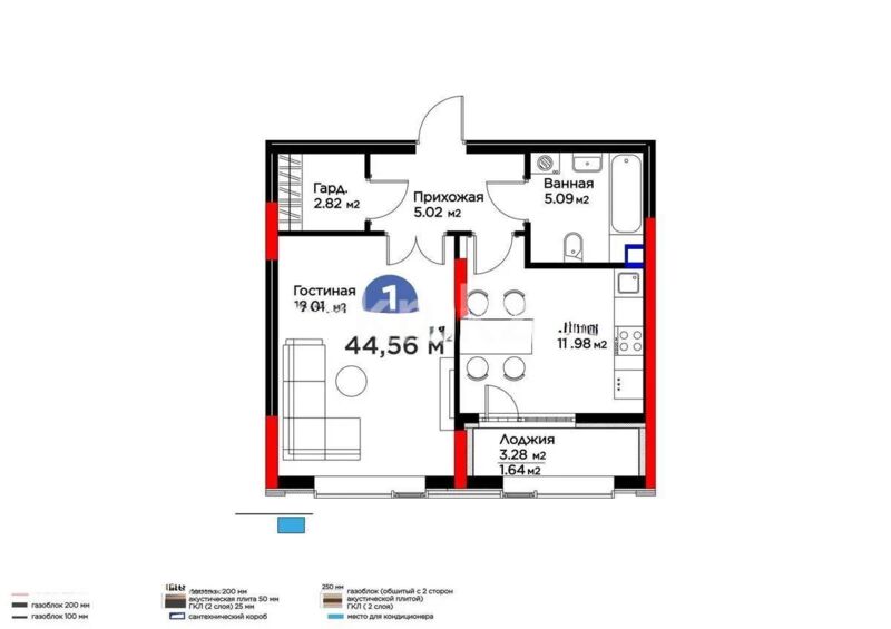 Продажа 1-комнатной квартиры, 44.56 м² - Продажа однокомнатных квартир в р-не Нура Астаны - страница 43 фото 1 из 1