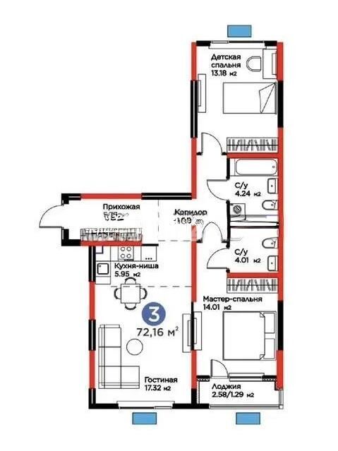 Продажа 3-комнатной квартиры, 73.3 м² - Продажа трехкомнатных квартир в Жетысуском р-не Алматы - страница 5 фото 3 из 3