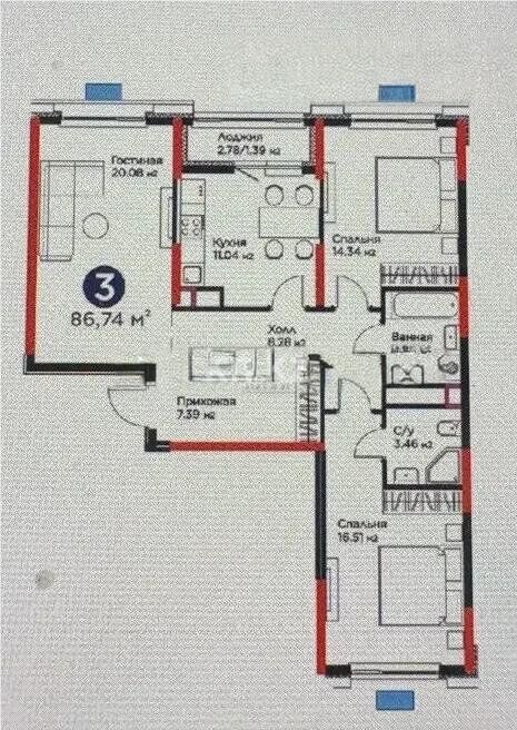 Продажа 3-комнатной квартиры, 87 м² - Продажа  трехкомнатных квартир в новостройках Астаны - страница 11 фото 1 из 1