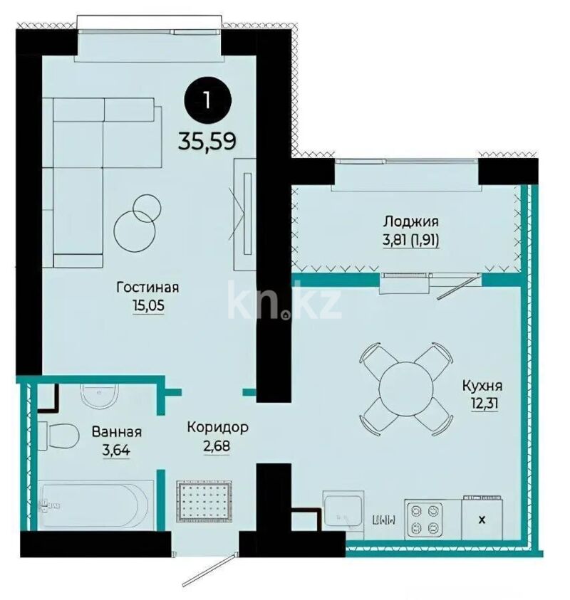 Продажа 1-комнатной квартиры, 35.59 м² - Продажа однокомнатных квартир в Астане - страница 26 фото 1 из 1