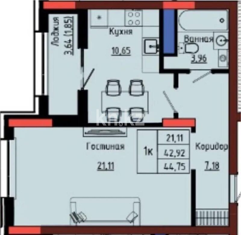Продажа 1-комнатной квартиры, 45 м² - Продажа однокомнатных квартир в блочном доме в Астане - страница 2 фото 1 из 1
