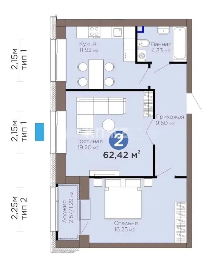 Продажа 2-комнатной квартиры, 62.42 м² - Продажа двухкомнатных квартир в р-не Есиль Астаны - страница 28 фото 1 из 1