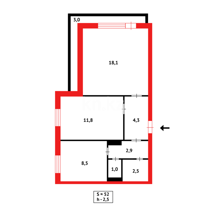 Продажа 2-комнатной квартиры, 53 м² - Продажа квартир в панельном доме в Караганде - страница 2 фото 9 из 9