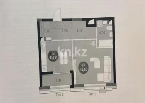 Продажа 1-комнатной квартиры, 43.66 м² - Продажа однокомнатных квартир в р-не Есиль Астаны - страница 15 фото 1 из 1