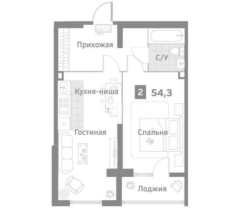 Продажа 2-комнатной квартиры, 54.3 м² - Продажа двухкомнатных квартир в монолитном доме в Казахстане - страница 10 фото 1 из 1