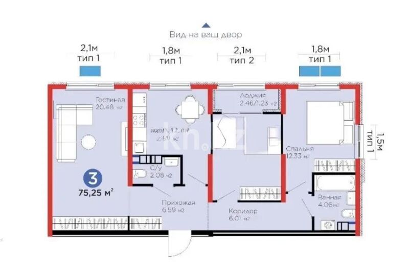 Продажа 3-комнатной квартиры, 75.25 м² - Продажа квартир в новостройках Алматы фото 1 из 1