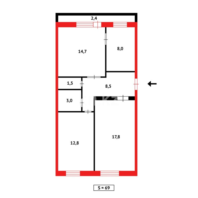 Продажа 3-комнатной квартиры, 69 м² - Продажа трехкомнатных квартир в кирпичном доме в Караганде фото 8 из 8
