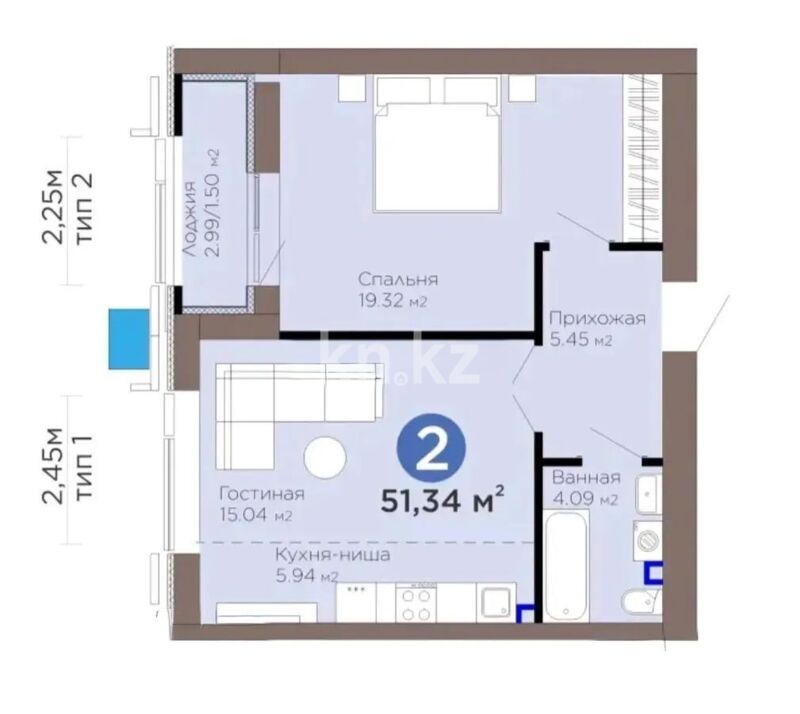 Продажа 2-комнатной квартиры, 51.34 м² - Продажа квартир в кирпичном доме в Казахстане - страница 8 фото 1 из 1