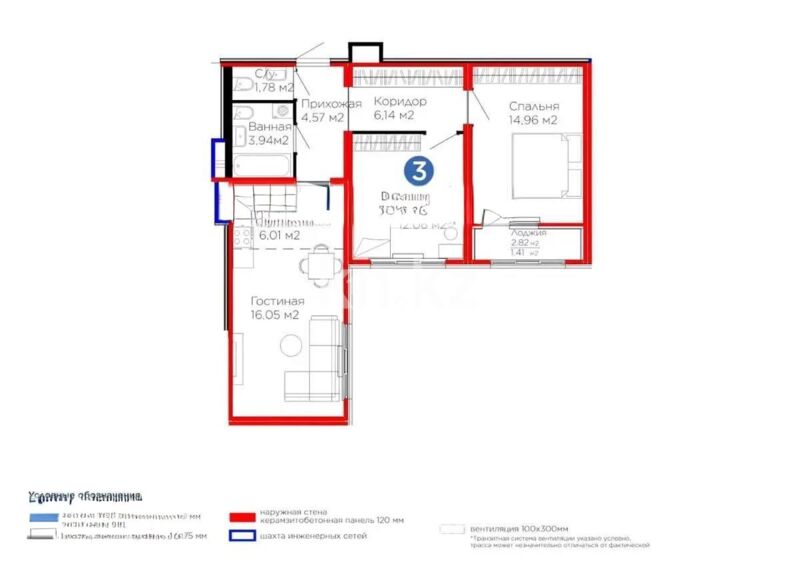 Продажа 3-комнатной квартиры, 66.92 м² - Продажа трехкомнатных квартир от собственников в Казахстане - страница 20 фото 1 из 1