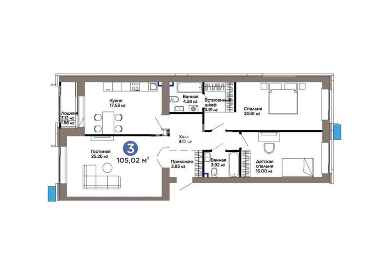 Продажа 3-комнатной квартиры, 105 м² - Продажа трехкомнатных квартир в кирпичном доме в Казахстане - страница 93 фото 1 из 1