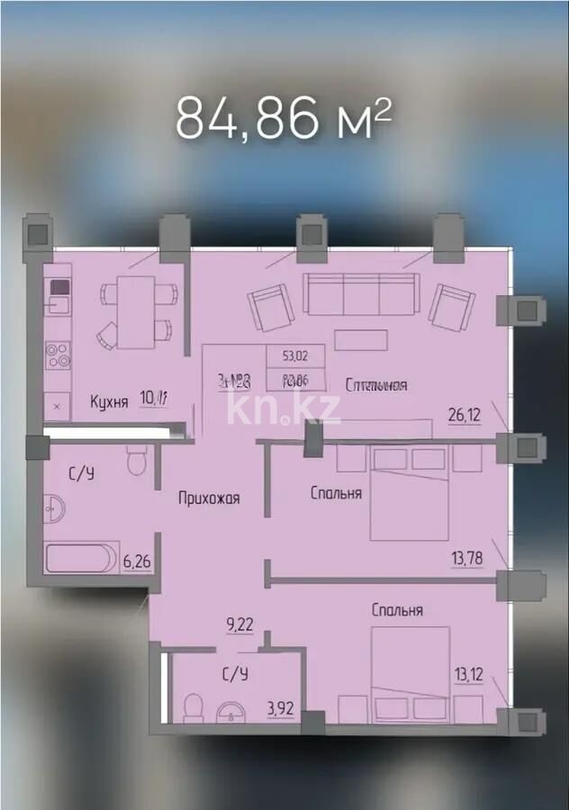 Продажа 3-комнатной квартиры, 84 м² - Продажа квартир в монолитно-каркасном доме в Караганде - страница 5 фото 1 из 1