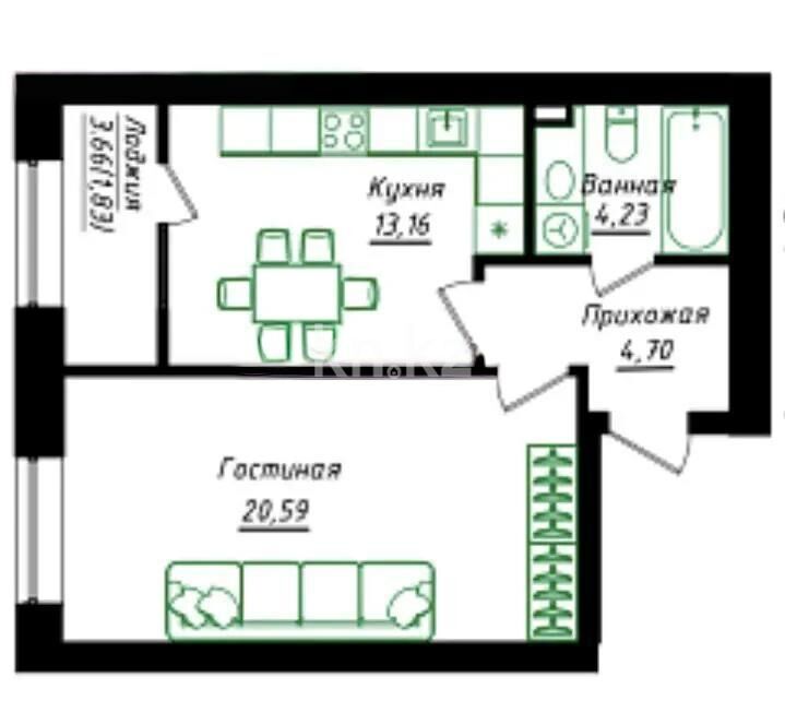 Продажа 2-комнатной квартиры, 43.44 м² - Продажа двухкомнатных квартир в р-не Сарайшык Астаны - страница 30 фото 1 из 1