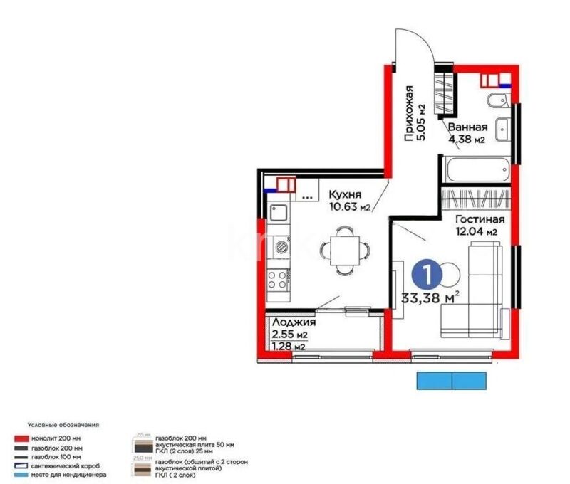 Продажа 1-комнатной квартиры, 33.8 м² - Продажа однокомнатных квартир в Алатауском р-не Алматы - страница 3 фото 1 из 1
