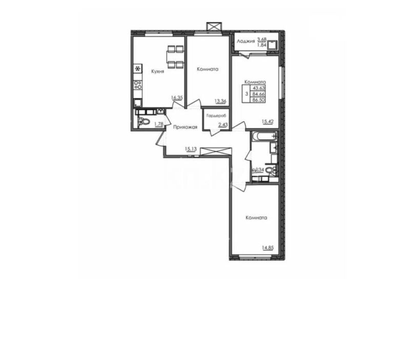 Продажа 3-комнатной квартиры, 86.5 м² - Продажа трехкомнатных квартир в блочном доме в Астане фото 1 из 1