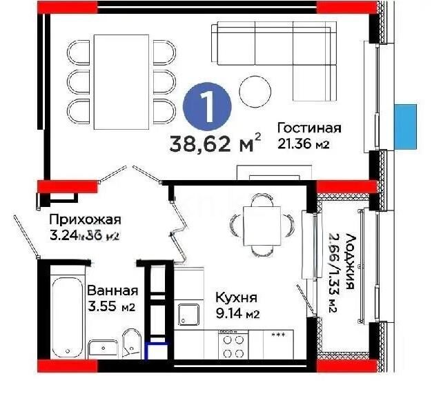 Продажа 1-комнатной квартиры, 39 м² - Продажа однокомнатных квартир в монолитном доме в Казахстане - страница 8 фото 1 из 1
