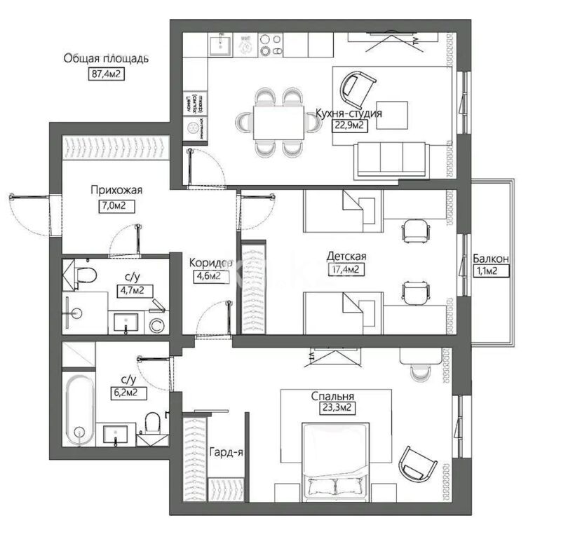 Продажа 3-комнатной квартиры, 87 м² - Продажа квартир в монолитно-каркасном доме в Казахстане - страница 48 фото 1 из 1