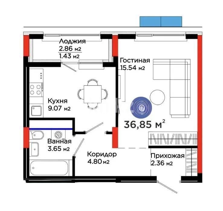 Продажа 1-комнатной квартиры, 37 м² - Продажа однокомнатных квартир в монолитно-каркасном доме в Астане - страница 32 фото 1 из 1